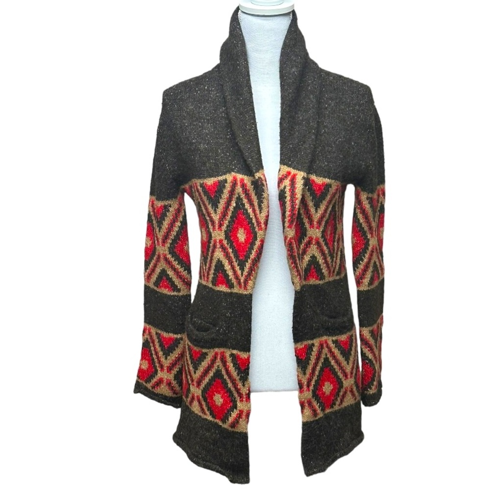 Press‎ Aztec Southwestern Wool Blend Shawl Cardigan Sweater Pockets Size S